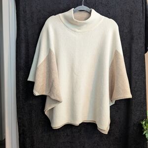 Italian Wool/Cashmere. Chic Cream and Tan Women's Poncho. One Size.